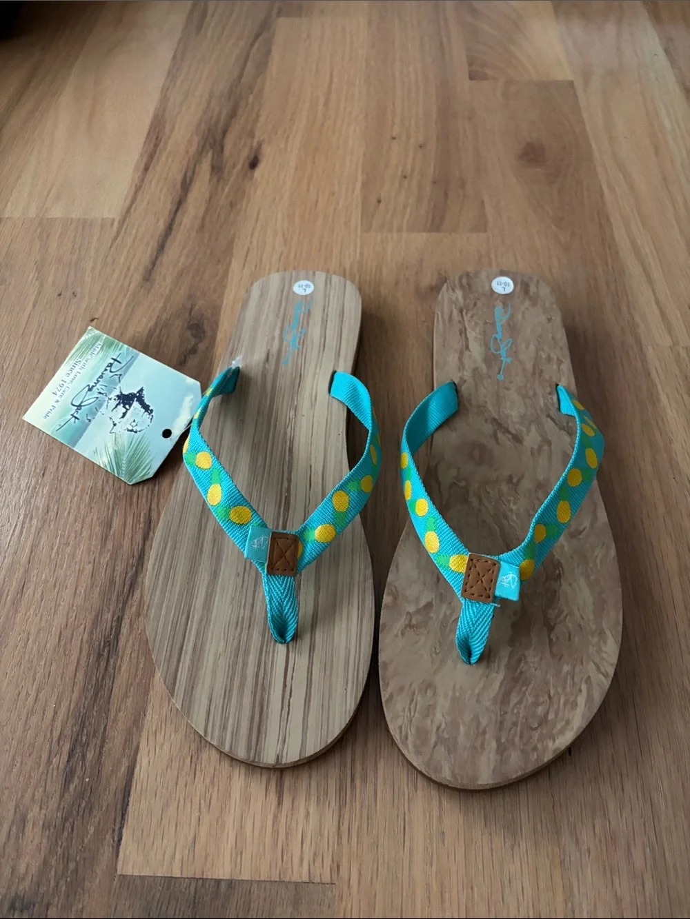 Panama Jack Turquoise Flip Flops with Yellow Polka Dot Straps